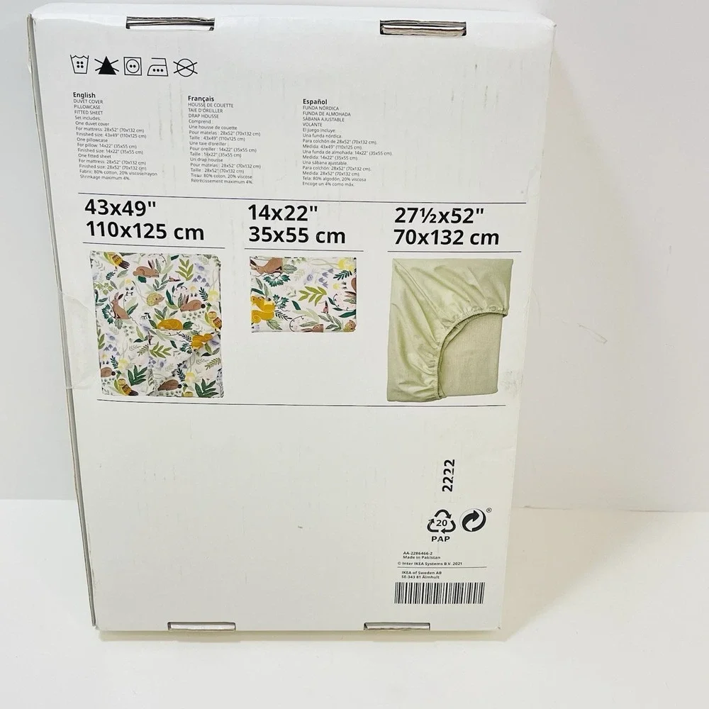 IKEA TROLLDOM Gyllensvaan Crib Sheet Set Forest Animal Duvet Fitted Pillowcase‎
